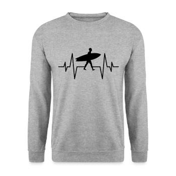 Surfen Surfer Herzschlag - Unisex Pullover - Weißgrau meliert - Vorne - Alina (178cm) & Michal (187cm)