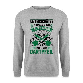 Unterschätze Niemals Einen Mit Einem Dartpfeil Dar - Unisex Pullover - Weißgrau meliert - Vorne - Alina (178cm) & Michal (187cm)