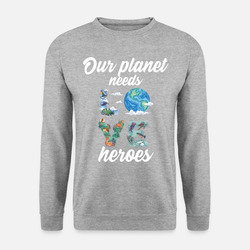 Our planet needs heroes - Unisex Pullover - Weißgrau meliert