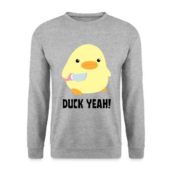 Duck yes - Duck with knife duck with knife - Unisex Sweatshirt - salt & pepper - Front - Alina (178cm) & Michal (187cm)