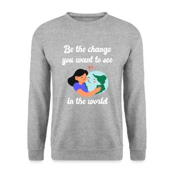Be the change you want to see in the world - Unisex Pullover - Weißgrau meliert - Vorne - Alina (178cm) & Michal (187cm)