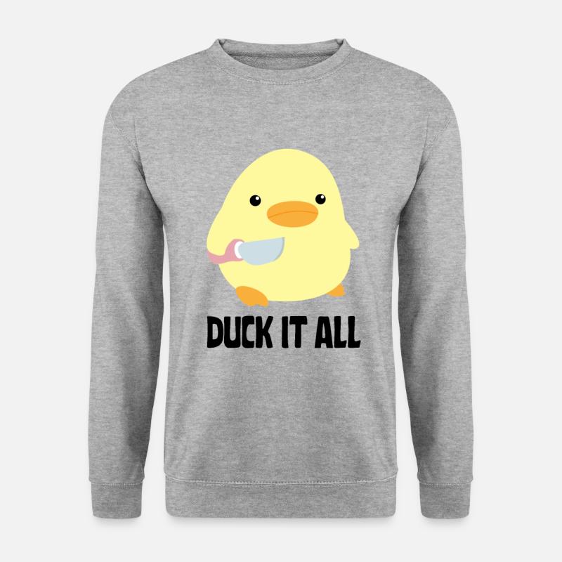 Duck It All - Duck with knife Ente mit Messer - Unisex Pullover - Weißgrau meliert