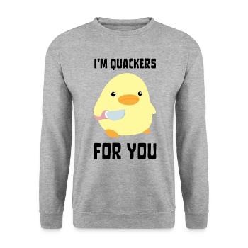I'm Quackers For You - Funny Duck with knife Meme - Unisex Sweatshirt - salt & pepper - Front - Alina (178cm) & Michal (187cm)