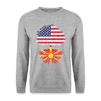 Macedonia american flag, tree macedonia - Unisex Pullover - Weißgrau meliert - Vorne - Alina (178cm) & Michal (187cm)