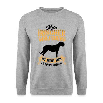 Irischer Wolfshund ist nicht faul Irish Wolfhound - Unisex Pullover - Weißgrau meliert - Vorne - Alina (178cm) & Michal (187cm)