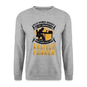 Amateurfunker unmöglich Hobbyfunker - Unisex Pullover - Weißgrau meliert - Vorne - Alina (178cm) & Michal (187cm)