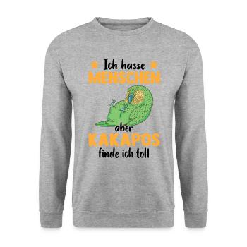 Kakapo finde ich toll flugunfähiger Papagei Kakapo - Unisex Pullover - Weißgrau meliert - Vorne - Alina (178cm) & Michal (187cm)