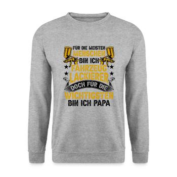 Fahrzeuglackierer ist Papa Lackierer Autolackierer - Unisex Pullover - Weißgrau meliert - Vorne - Alina (178cm) & Michal (187cm)