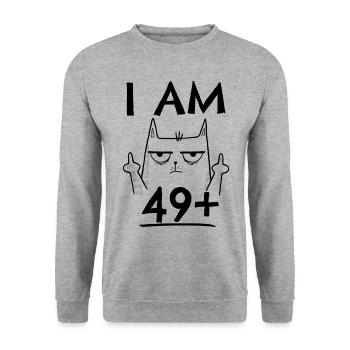 50th birthday woman 50th 50 years - I AM 49+ PLUS - Unisex Sweatshirt - salt & pepper - Front - Alina (178cm) & Michal (187cm)