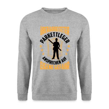 Überarbeiteter Parkettleger Fußbodenleger - Unisex Pullover - Weißgrau meliert - Vorne - Alina (178cm) & Michal (187cm)