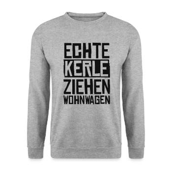 Echte Kerle Ziehen Wohnwagen Campen Camper Camping - Unisex Pullover - Weißgrau meliert - Vorne - Alina (178cm) & Michal (187cm)