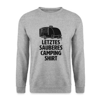 Letztes Sauberes Camping Shirt Wohnmobil Camper - Unisex Pullover - Weißgrau meliert - Vorne - Alina (178cm) & Michal (187cm)
