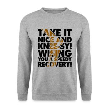 Take it nice and Knee-Sy - Unisex Pullover - Weißgrau meliert - Vorne - Alina (178cm) & Michal (187cm)