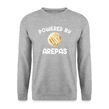 Propulsé par Arepas, Arepas - Sweat-shirt Unisexe - gris chiné - Devant - Alina (178cm) & Michal (187cm)