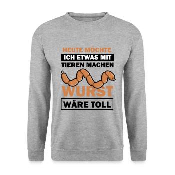 Heute möchte ich etwas mit tieren machen - Unisex Pullover - Weißgrau meliert - Vorne - Alina (178cm) & Michal (187cm)