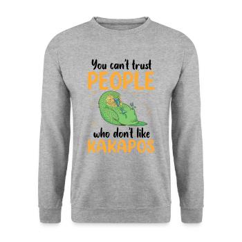 Kakapo ne fait pas confiance au perroquet incapable de voler Kakapo - Sweat-shirt Unisexe - gris chiné - Devant - Alina (178cm) & Michal (187cm)