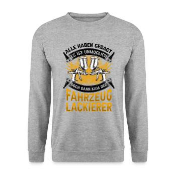 Dann kam der Fahrzeuglackierer Lackierer - Unisex Pullover - Weißgrau meliert - Vorne - Alina (178cm) & Michal (187cm)