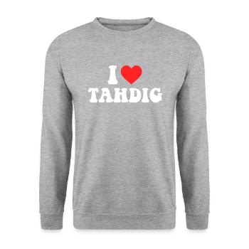I Love Tahdig, foodiranian persian - Unisex Pullover - Weißgrau meliert - Vorne - Alina (178cm) & Michal (187cm)