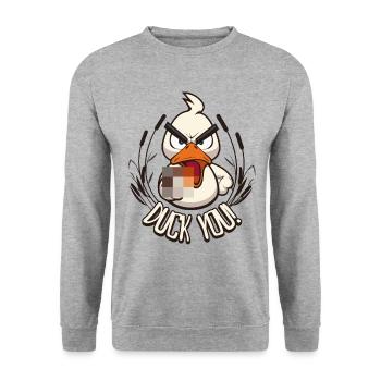 Duck You! Funny duck with middle finger saying - Unisex Sweatshirt - salt & pepper - Front - Alina (178cm) & Michal (187cm)