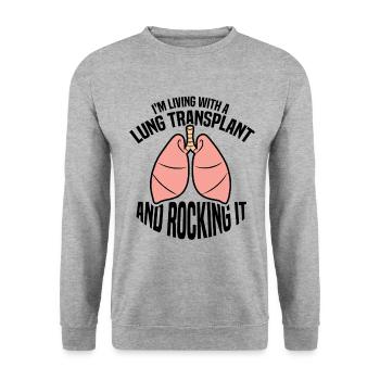 I'm Living With A Lung Transplant And Rocking It - Unisex Pullover - Weißgrau meliert - Vorne - Alina (178cm) & Michal (187cm)