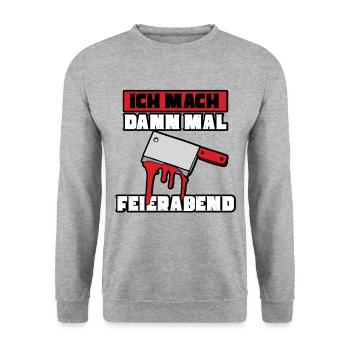 Ich mach dann mal feierabend Metzger Fleischer - Unisex Pullover - Weißgrau meliert - Vorne - Alina (178cm) & Michal (187cm)