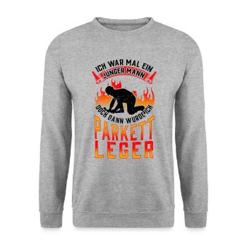 Parkettleger war mal jung Fußbodenleger - Unisex Pullover - Weißgrau meliert - Vorne - Alina (178cm) & Michal (187cm)