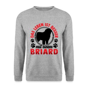 Leben ist besser mit Briard Berger de Brie - Unisex Pullover - Weißgrau meliert - Vorne - Alina (178cm) & Michal (187cm)