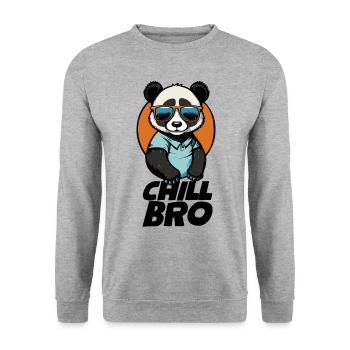 Chill Bro Lustiger Cartoon Panda mit Sonnenbrille - Unisex Pullover - Weißgrau meliert - Vorne - Alina (178cm) & Michal (187cm)