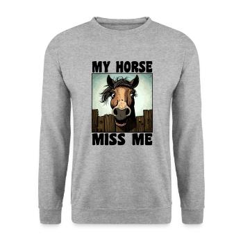 Lustiger Pferde Spruch - Unisex Pullover - Weißgrau meliert - Vorne - Alina (178cm) & Michal (187cm)