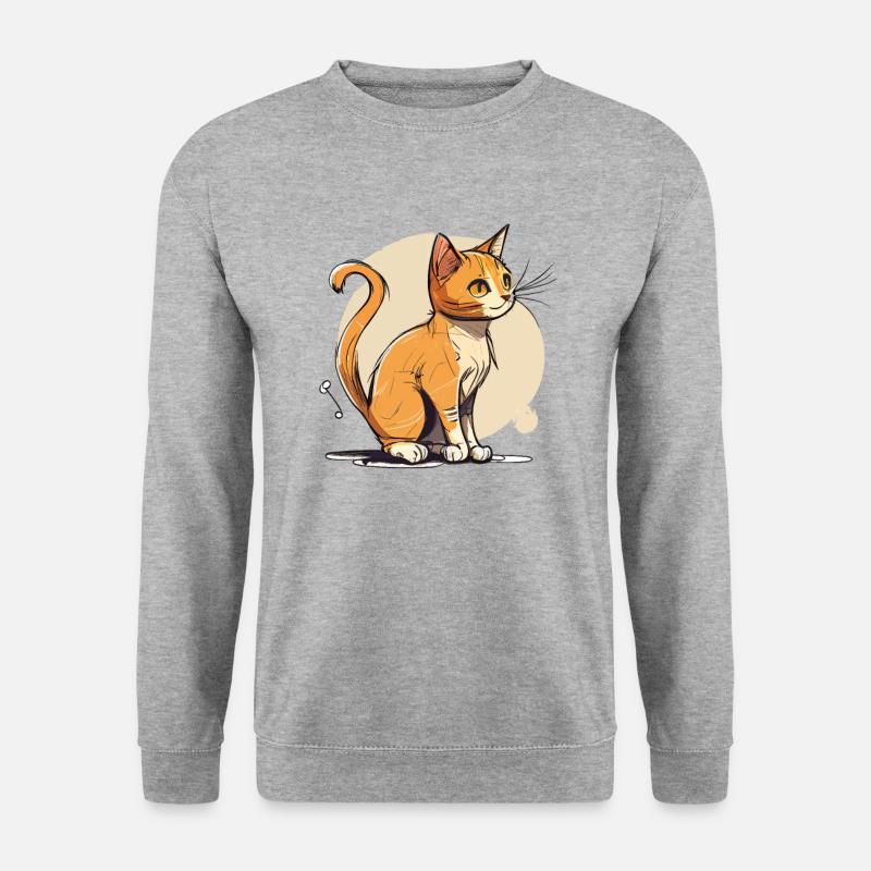 süße Katze Cartoon - Unisex Pullover - Weißgrau meliert