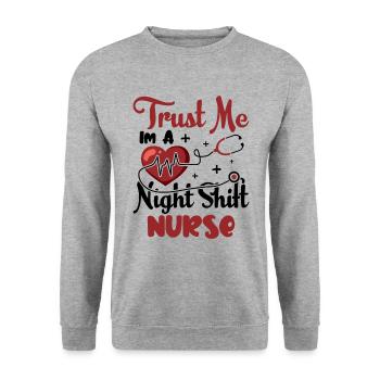 Trust me im a Night Shift Nurse - Unisex Pullover - Weißgrau meliert - Vorne - Alina (178cm) & Michal (187cm)