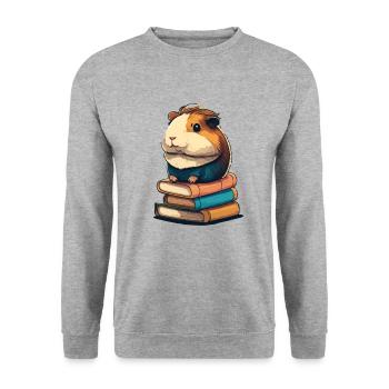 Guinea pig siting in stack of books guinea pig - Unisex Pullover - Weißgrau meliert - Vorne - Alina (178cm) & Michal (187cm)