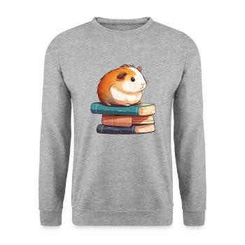 Guinea pig siting in stack of books guinea pig - Unisex Pullover - Weißgrau meliert - Vorne - Alina (178cm) & Michal (187cm)