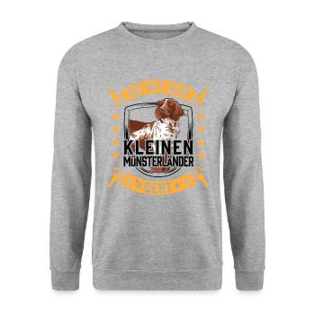 Die mit dem Kleiner Münsterländer geht - Unisex Pullover - Weißgrau meliert - Vorne - Alina (178cm) & Michal (187cm)