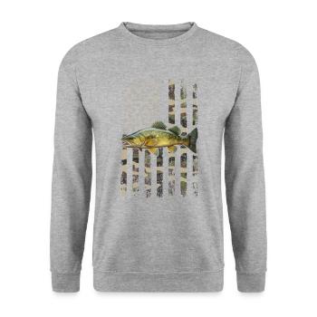 doré jaune drapeau américain, Pêche - Sweat-shirt Unisexe - gris chiné - Devant - Alina (178cm) & Michal (187cm)