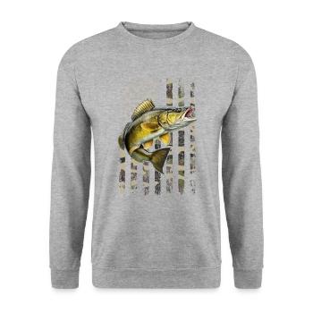 doré jaune drapeau américain, Pêche - Sweat-shirt Unisexe - gris chiné - Devant - Alina (178cm) & Michal (187cm)