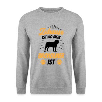 Broholmer ist mein Zuhause Dänische Dogge - Unisex Pullover - Weißgrau meliert - Vorne - Alina (178cm) & Michal (187cm)