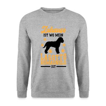 Lagotto Romagnolo ist Zuhause Wasserhund - Unisex Pullover - Weißgrau meliert - Vorne - Alina (178cm) & Michal (187cm)