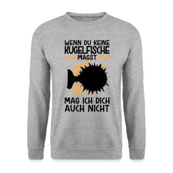 Kugelfisch nicht mögen Riesenkugelfisch - Unisex Pullover - Weißgrau meliert - Vorne - Alina (178cm) & Michal (187cm)
