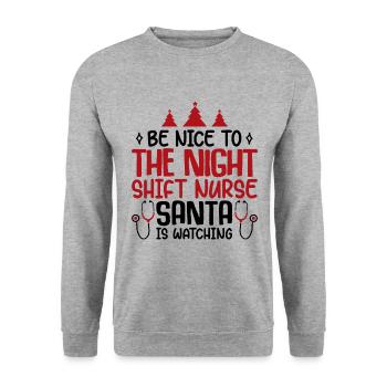 Night Shift Nurse Santa Is Watching - Unisex Pullover - Weißgrau meliert - Vorne - Alina (178cm) & Michal (187cm)