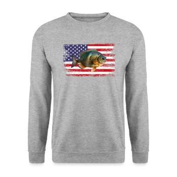 Bluegill American Flag - Unisex Sweatshirt - salt & pepper - Front - Alina (178cm) & Michal (187cm)