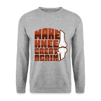 Make Knee Great Again - Unisex Pullover - Weißgrau meliert - Vorne - Alina (178cm) & Michal (187cm)