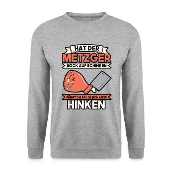 Hat der Metzger Bock auf Schinken Fleischer - Unisex Pullover - Weißgrau meliert - Vorne - Alina (178cm) & Michal (187cm)
