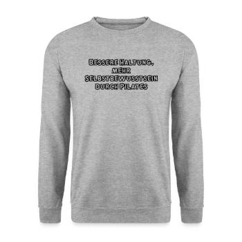 Pilates - Bessere Haltung, mehr Selbstbewusstsein - Unisex Pullover - Weißgrau meliert - Vorne - Alina (178cm) & Michal (187cm)