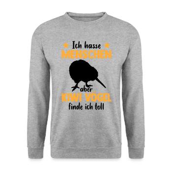 Kiwi Vogel finde ich toll Neuseeländischer Kiwi - Unisex Pullover - Weißgrau meliert - Vorne - Alina (178cm) & Michal (187cm)