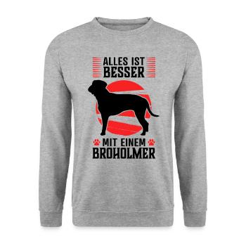 Alles ist besser mit Broholmer Dänische Dogge - Unisex Pullover - Weißgrau meliert - Vorne - Alina (178cm) & Michal (187cm)