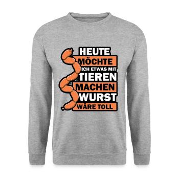 Heute möchte ich etwas mit tieren machen - Unisex Pullover - Weißgrau meliert - Vorne - Alina (178cm) & Michal (187cm)