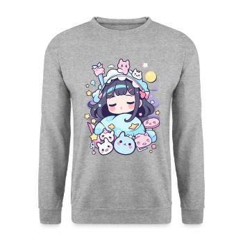 Pyjamas d’anime au design pastel pour les amoureux du Japon - Sweat-shirt Unisexe - gris chiné - Devant - Alina (178cm) & Michal (187cm)