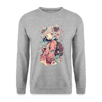 Anime Fille Pastel kawaii pour les monstres de manga - Sweat-shirt Unisexe - gris chiné - Devant - Alina (178cm) & Michal (187cm)