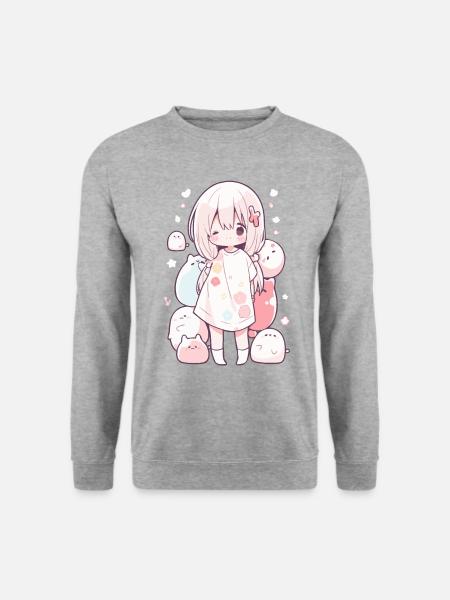 Anime pyjamas Kawaii motiv pyjamas til Otakus - Unisex sweater - hvidgrå meleret
